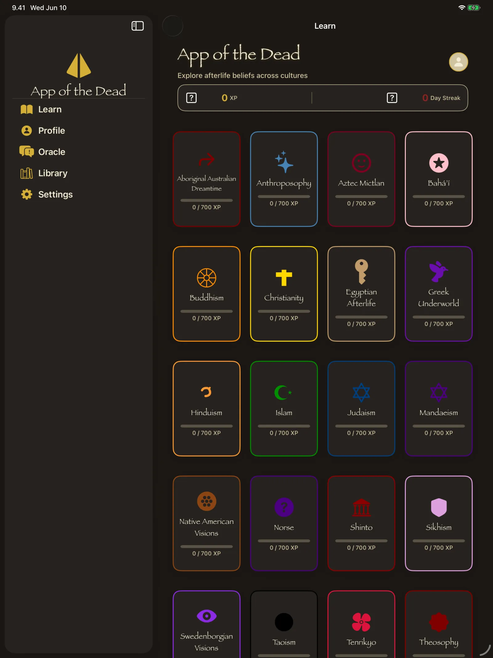 App of the Dead — The same library in dark mode