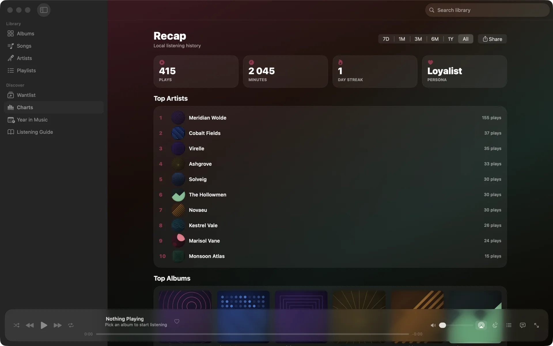 Flaccy — Recap: your local listening history, top artists, and streaks