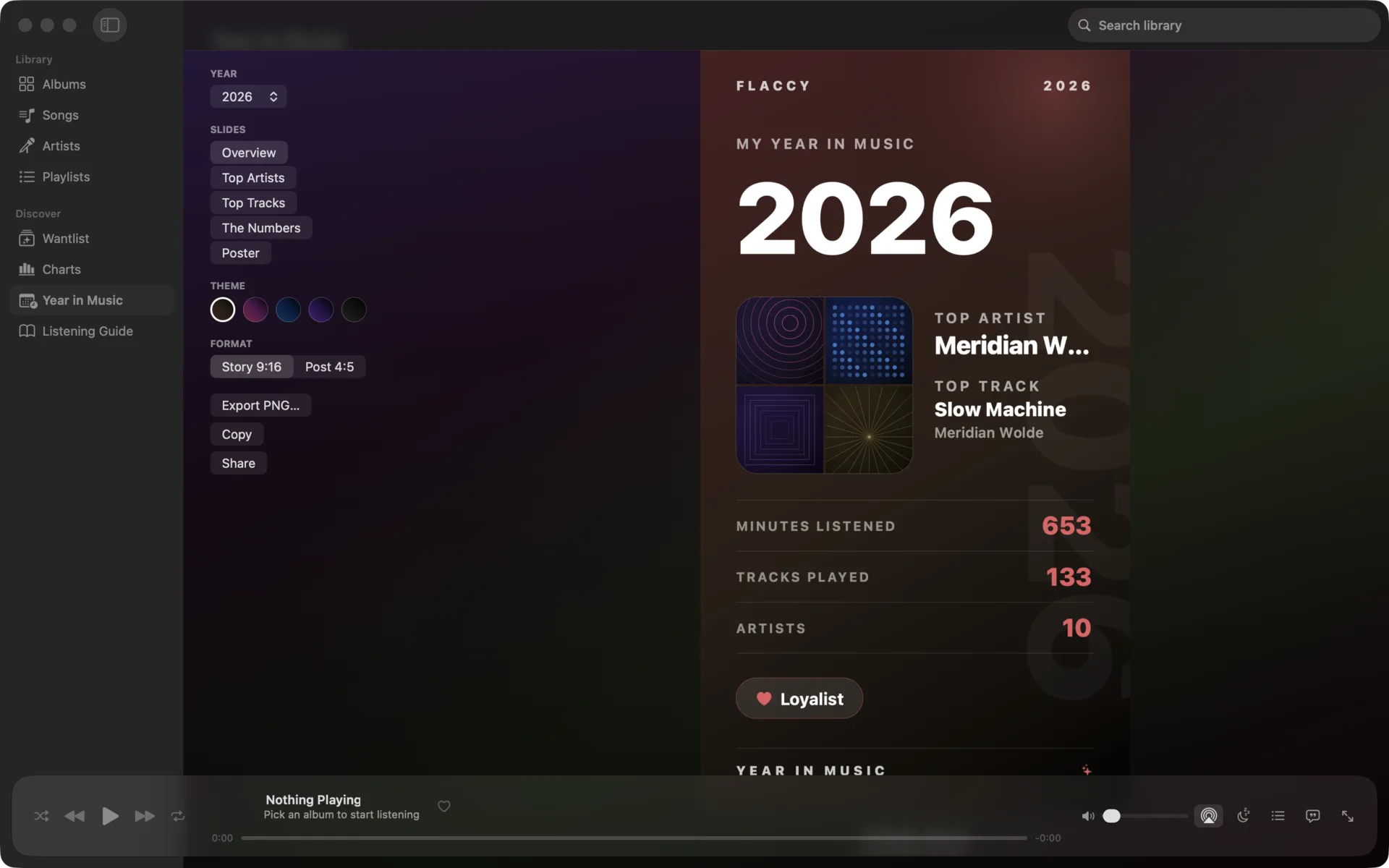 Flaccy — Year in Music — export full-resolution story cards and posters