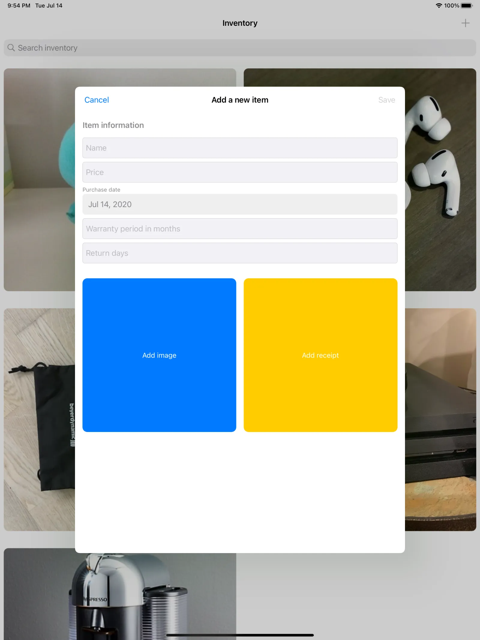 Master of Inventory — Capture item details on iPad