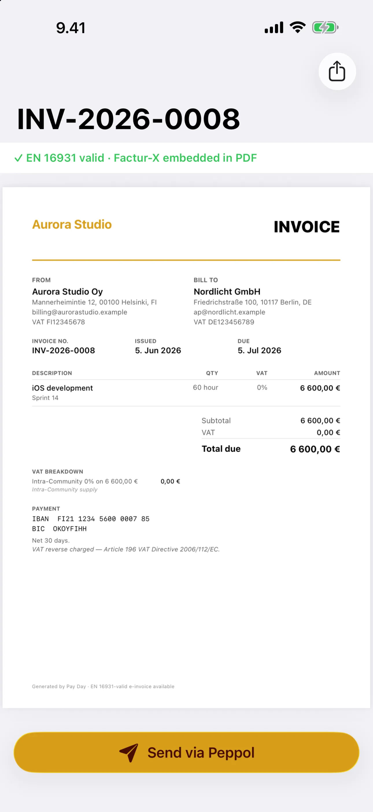 Pay Day — Compliant e-invoice ready to send
