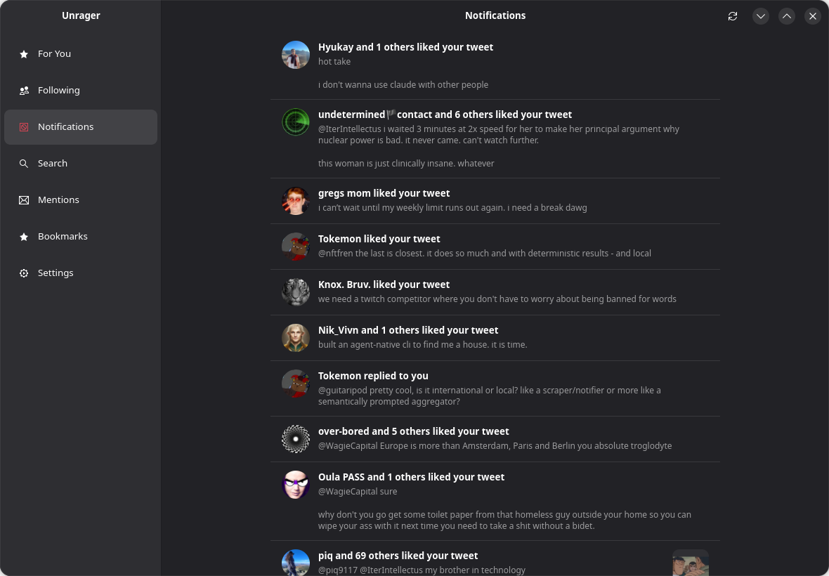 unrager on Linux — Notifications