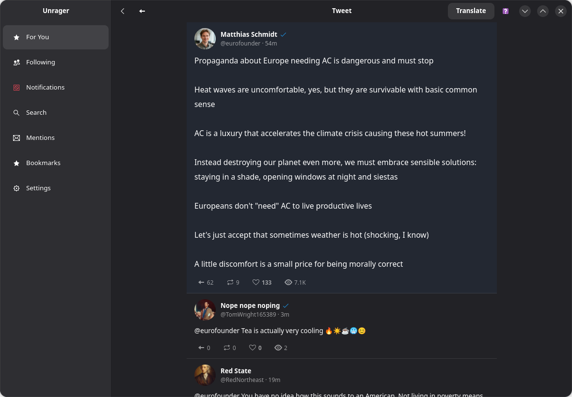 unrager on Linux — A thread with replies