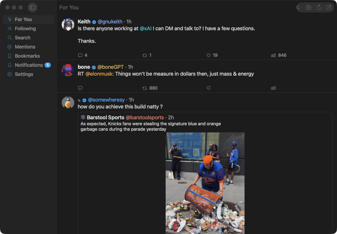 unrager on macOS — The feed in a native Mac window