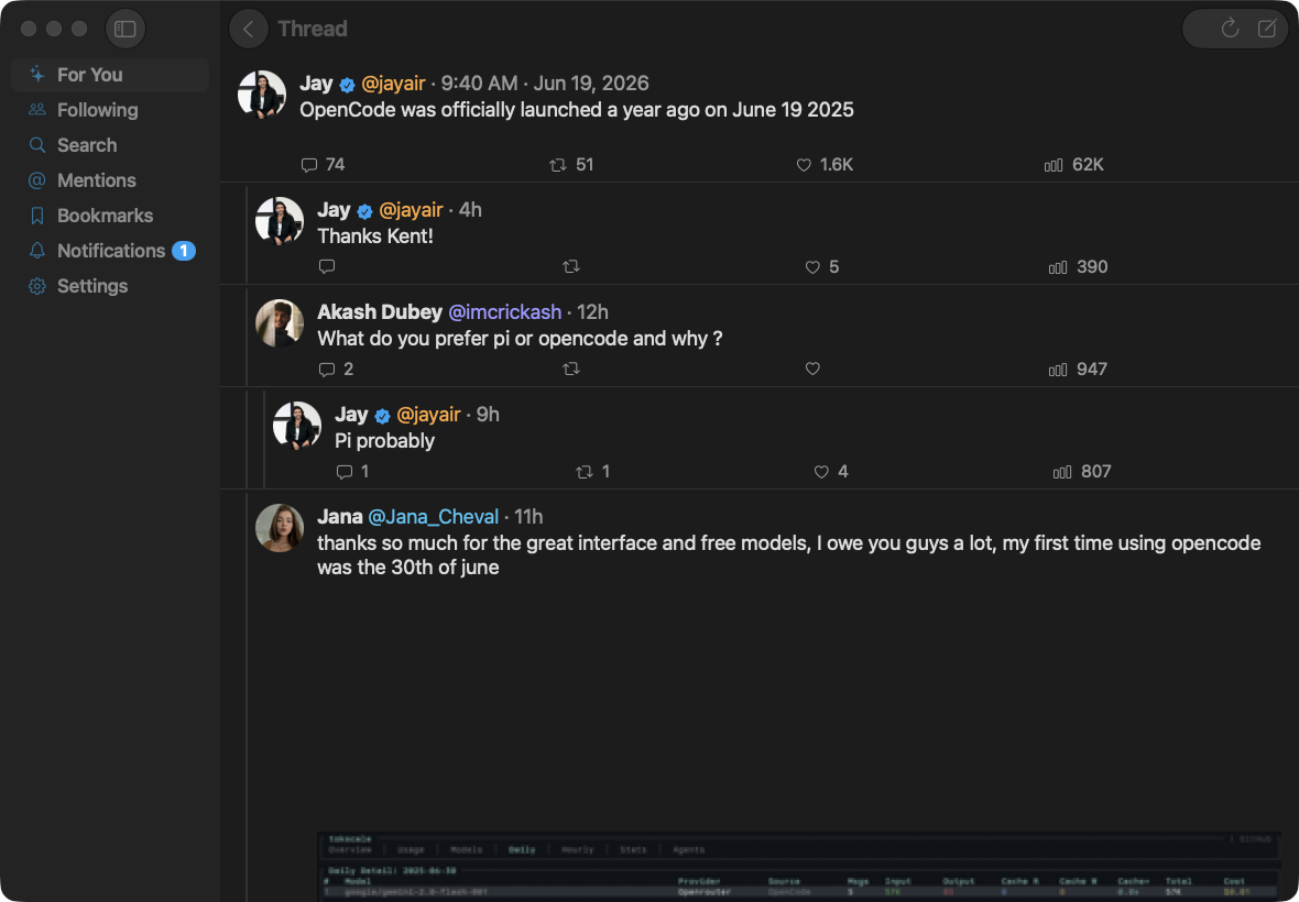 unrager on macOS — A thread with the reply rail